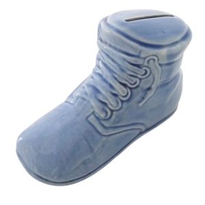 Vintage 1940s Baby Blue Porcelain Baby Shoe Bank